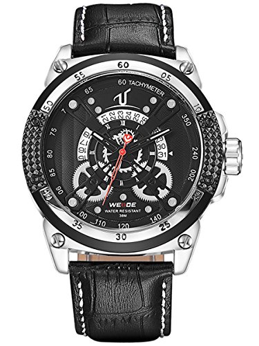 Alienwork XXL Oversized Quarzuhr Uhr sport schwarz Leder WD UV1605 1