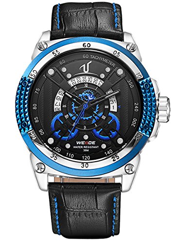 Alienwork XXL Oversized Quarzuhr Uhr sport blau schwarz Leder WD UV1605 3