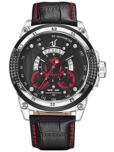 Alienwork XXL Oversized Quarzuhr Uhr sport rot schwarz Leder WD UV1605 4