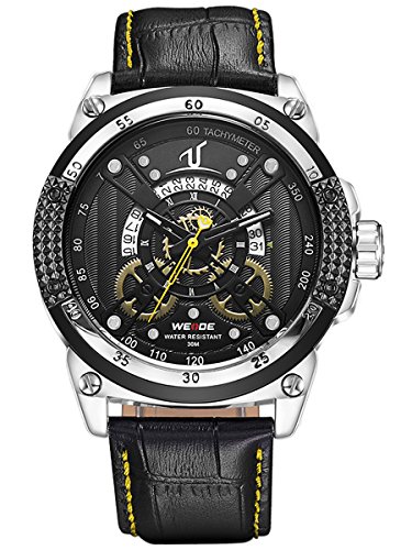 Alienwork XXL Oversized Quarzuhr Uhr sport gelb schwarz Leder WD UV1605 5