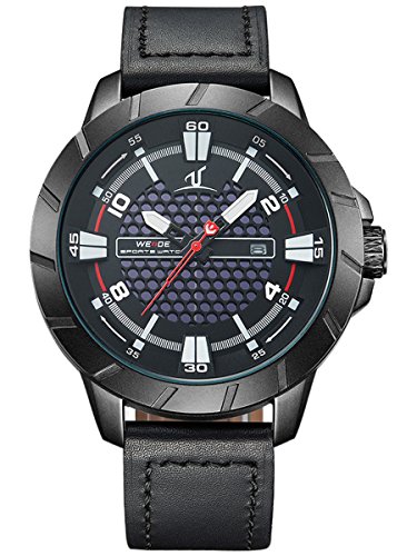 Alienwork XXL Oversized Quarzuhr Uhr sport schwarz Leder WD UV1608 B 3