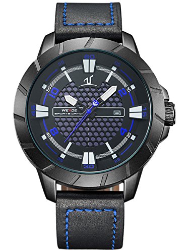 Alienwork XXL Oversized Quarzuhr Uhr sport blau schwarz Leder WD UV1608 B 4