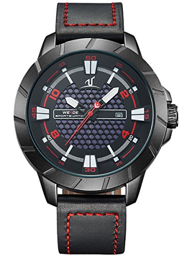 Alienwork XXL Oversized Quarzuhr Uhr sport rot schwarz Leder WD UV1608 B 5