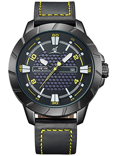 Alienwork XXL Oversized Quarzuhr Uhr sport gelb schwarz Leder WD UV1608 B 6
