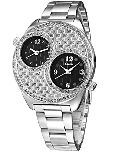 Alienwork elegant Quarzuhr Uhr modisch Multi Zeitzonen schwarz silber Metall QH 2044 01