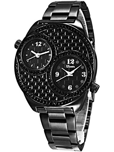 Alienwork elegant Quarzuhr Uhr modisch Multi Zeitzonen schwarz Metall QH 2044 03