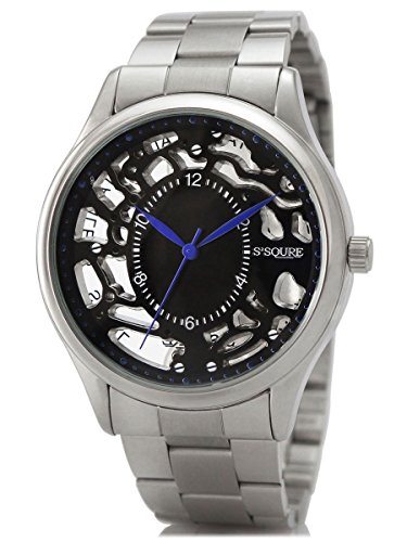 Alienwork Ssqure Skelett Quarzuhr Uhr modisch schwarz silber Metall 48261G 02