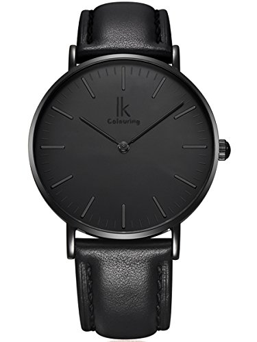 Alienwork IK elegant Quarzuhr Uhr modisch Zeitloses Design klassisch silber schwarz Leder 98469L 03