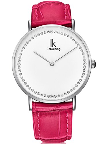 Alienwork IK elegant Quarzuhr Uhr modisch Zeitloses Design klassisch silber rosa Leder 98469LZ 03
