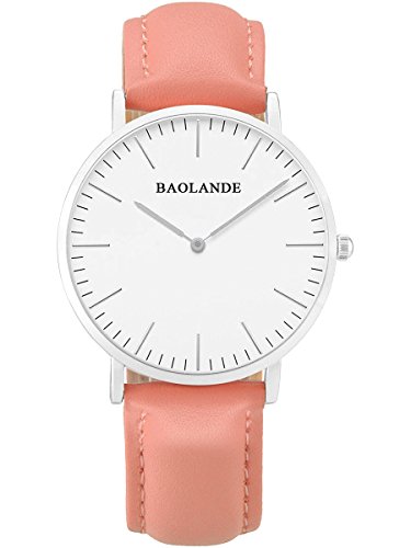 Alienwork Classic St Mawes elegant Quarzuhr Uhr modisch Zeitloses Design klassisch silber pink Leder U04815L 03