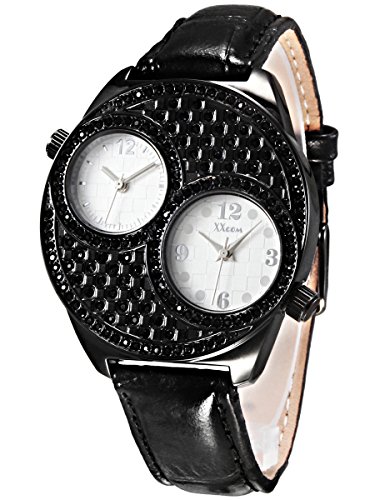 Alienwork elegant Quarzuhr Uhr modisch Multi Zeitzonen weiss schwarz Kunstleder QH 2044 05