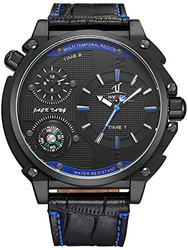 Alienwork Sports Multi Zeitzonen Quarzuhr Uhr XXL Oversized sport schwarz Leder OS UV1507 B 4