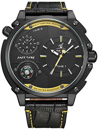 Alienwork Sports Multi Zeitzonen Quarzuhr Uhr XXL Oversized sport schwarz Leder OS UV1507 B 6
