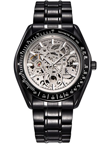 Alienwork IK mechanische Skelett Automatikuhr Uhr silber schwarz Metall 98545G S 03