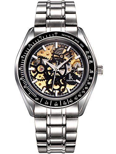 Alienwork IK mechanische Skelett Automatikuhr Uhr schwarz silber Metall 98545S G 01