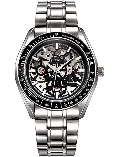 Alienwork IK mechanische Skelett Automatikuhr Uhr schwarz silber Metall 98545S S 01