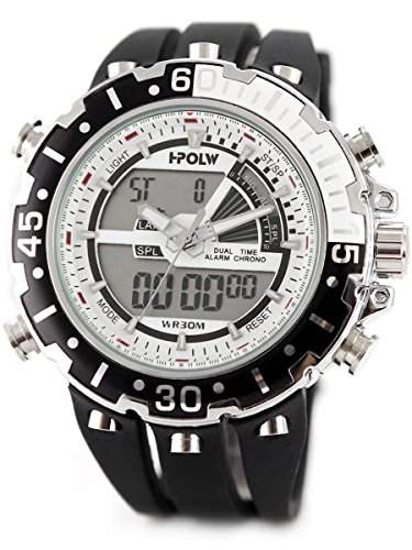 Alienwork Analog-Digital Armbanduhr Multi-funktion LCD Uhr XXL Oversized Outdoor weiss schwarz Polyurethan FS-601-2