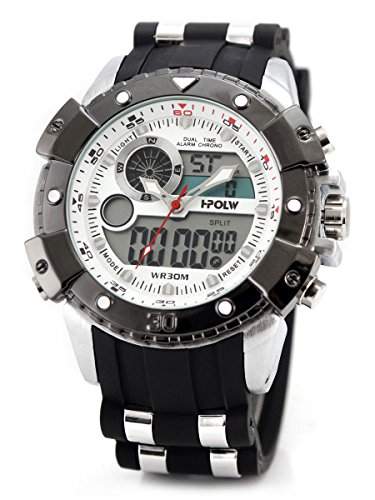 Alienwork Analog-Digital Armbanduhr Multi-funktion LCD Uhr XXL Oversized Outdoor weiss schwarz Polyurethan FS-629-2