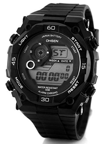 Alienwork Digital Armbanduhr Multi-funktion Uhr Backlight schwarz Kautschuk OS2810-1