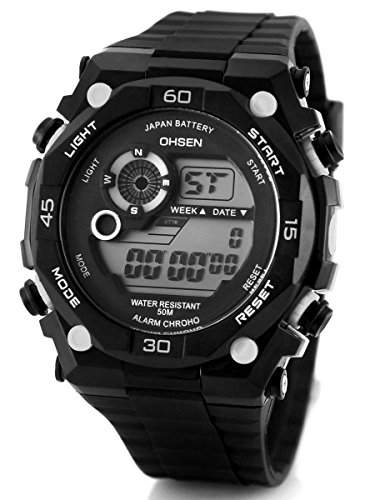 Alienwork Digital Armbanduhr Multi-funktion Uhr Backlight schwarz Kautschuk OS2810-2