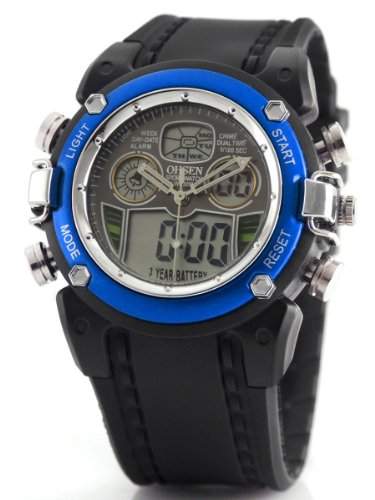 Alienwork Analog-Digital Armbanduhr Multi-funktion LCD Uhr Backlight schwarz Kautschuk OSAD0721-03