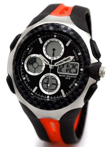 Alienwork Analog-Digital Armbanduhr Chronograph LCD Uhr Multi-funktion schwarz orange Kautschuk OSAD0926-5-R1