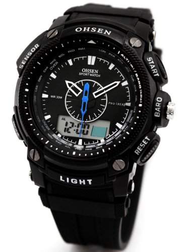Alienwork LED Analog-Digital Armbanduhr Chronograph Uhr Multi-funktion schwarz Kautschuk OSAD1209-1