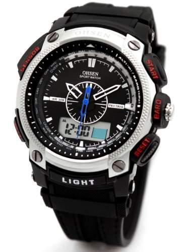 Alienwork LED Analog-Digital Armbanduhr Chronograph Uhr Multi-funktion weiss schwarz Kautschuk OSAD1209-2