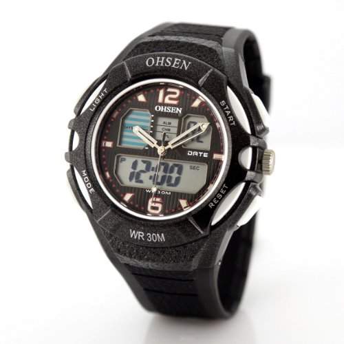 Alienwork Analog-Digital Armbanduhr Multi-funktion LCD Uhr Backlight schwarz Kautschuk OSAD1301-2