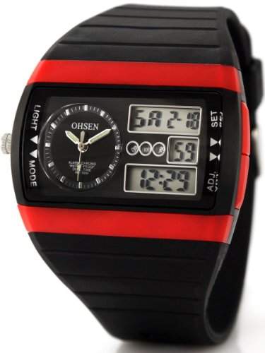 Alienwork Analog-Digital Armbanduhr Multi-funktion LCD Uhr Backlight schwarz Kautschuk OSAD1305-3
