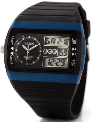 Alienwork Analog-Digital Armbanduhr Multi-funktion LCD Uhr Backlight schwarz Kautschuk OSAD1305-4