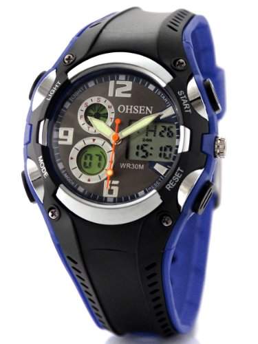 Alienwork Analog-Digital Armbanduhr Multi-funktion LCD Uhr Backlight schwarz Kautschuk OSAD1309-2