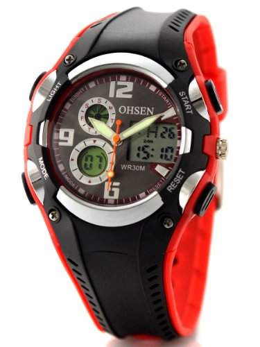 Alienwork Analog-Digital Armbanduhr Multi-funktion LCD Uhr Backlight schwarz Kautschuk OSAD1309-3