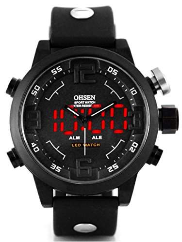 Alienwork DualTime LED Analog-Digital Armbanduhr XXL Oversized Uhr Multi-funktion schwarz Polyurethan OSAD2820-2
