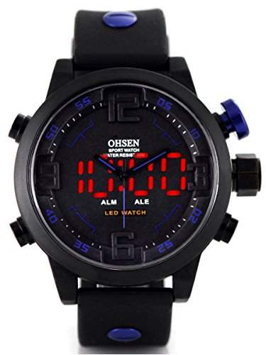 Alienwork DualTime LED Analog-Digital Armbanduhr XXL Oversized Uhr Multi-funktion schwarz Polyurethan OSAD2820-3