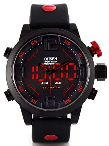 Alienwork DualTime LED Analog-Digital Armbanduhr XXL Oversized Uhr Multi-funktion schwarz Polyurethan OSAD2820-4