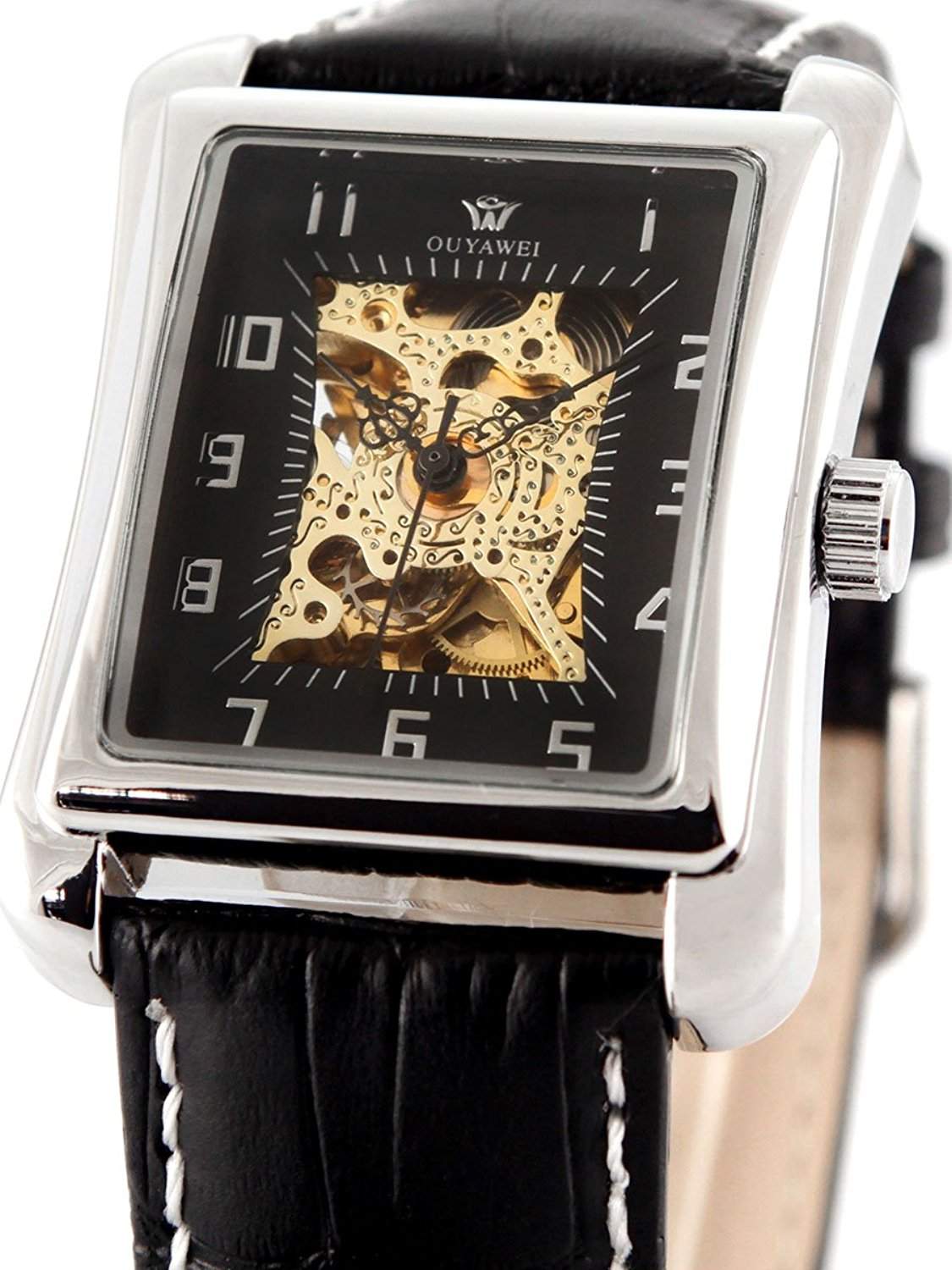 Alienwork mechanische Automatik Armbanduhr Skelett Automatikuhr Uhr schwarz Leder OSOYW1315-01-R1