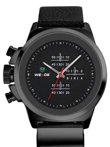 Alienwork Quarz Armbanduhr XXL Oversized Quarzuhr Uhr Wasserdicht 3ATM schwarz Leder OSWH-3305-B