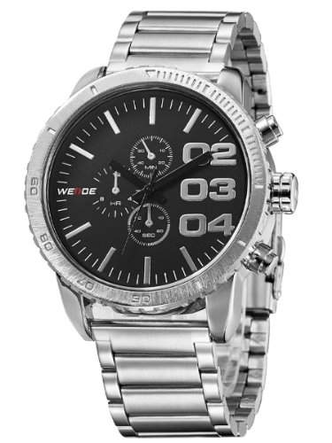 Alienwork Quarz Armbanduhr XXL Oversized Quarzuhr Uhr Wasserdicht 3ATM schwarz silber Metall OSWH-3310-1