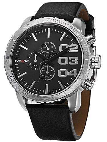 Alienwork Quarz Armbanduhr XXL Oversized Quarzuhr Uhr Wasserdicht 3ATM schwarz Leder OSWH-3310-3