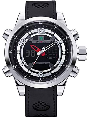 Alienwork DualTime Analog-Digital Armbanduhr Chronograph LCD Uhr Multi-funktion schwarz Polyurethan OSWH-3315-1