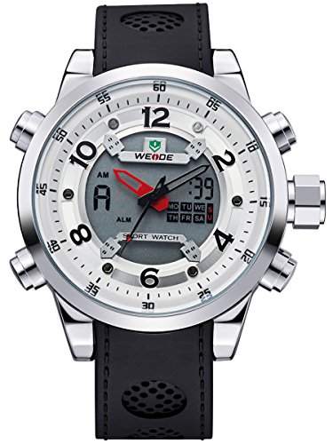 Alienwork DualTime Analog-Digital Armbanduhr Chronograph LCD Uhr Multi-funktion weiss schwarz Polyurethan OSWH-3315-2