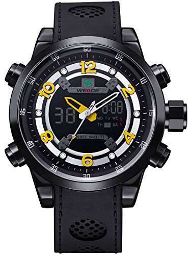 Alienwork DualTime Analog-Digital Armbanduhr Chronograph LCD Uhr Multi-funktion schwarz Polyurethan OSWH-3315-B-6