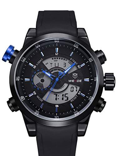 Alienwork DualTime Analog-Digital Armbanduhr Chronograph LCD Uhr Multi-funktion schwarz Polyurethan OSWH-3401-B-4