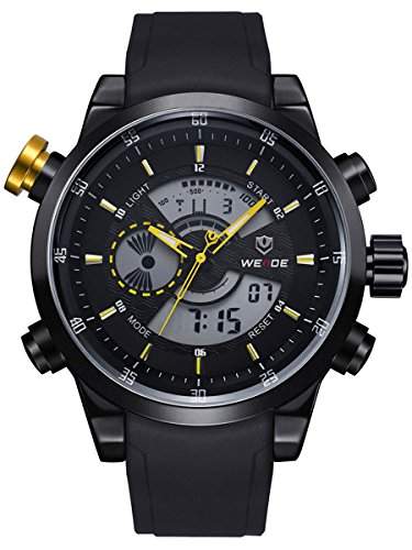 Alienwork DualTime Analog-Digital Armbanduhr Chronograph LCD Uhr Multi-funktion schwarz Polyurethan OSWH-3401-B-6