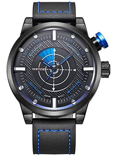 Alienwork Quarz Armbanduhr XXL Oversized Quarzuhr Uhr Outdoor schwarz Leder OSWH-5201-3