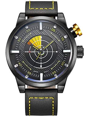 Alienwork Quarz Armbanduhr XXL Oversized Quarzuhr Uhr Outdoor schwarz Leder OSWH-5201-4