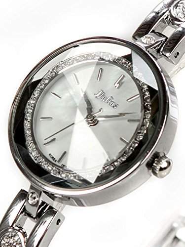 Alienwork Quarz Armbanduhr Strass Quarzuhr Uhr elegant Perlmutt weiss silber Metall UJA-624A