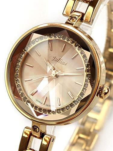 Alienwork Quarz Armbanduhr Strass Quarzuhr Uhr elegant Perlmutt braun Metall UJA-624E