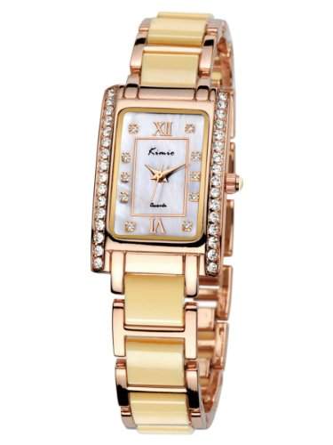 Alienwork Quarz Armbanduhr Strass Quarzuhr Uhr elegant weiss rose gold Metall YHKW510-03